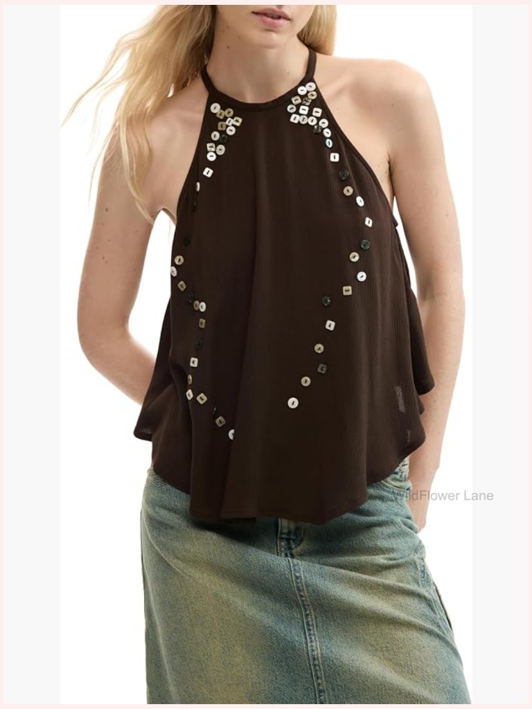 Spring-Summer Blouse With Straps, Regular Fit, 100% Viscose